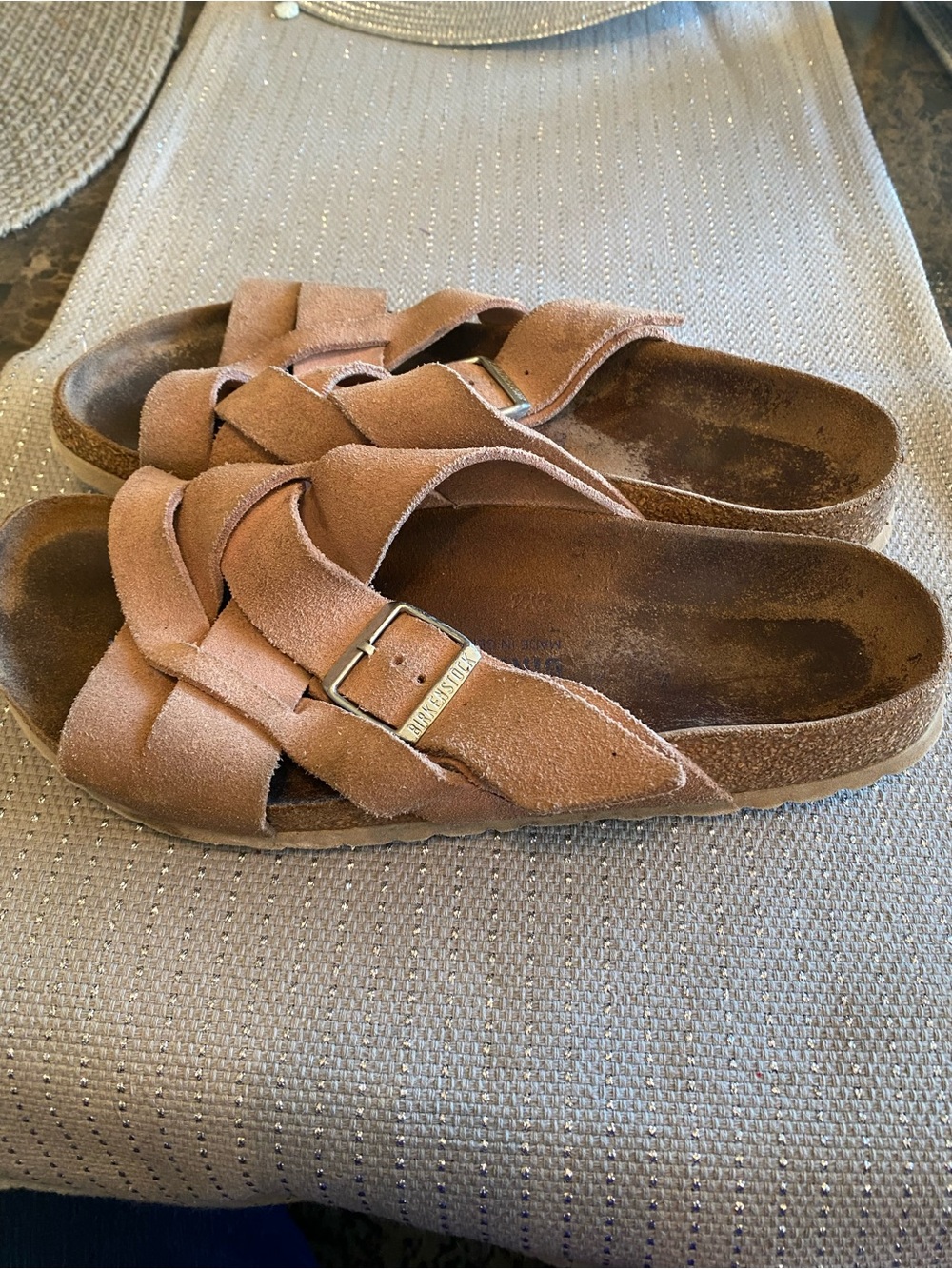 Birkenstock Tan Suede Braided Slide Sandals
